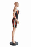 Multi-color Fashion Sexy Striped Print Backless Spaghetti Strap Sleeveless Dress