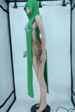 Groene sexy bandage met straatprint, uitgeholde patchwork-kraagtops met capuchon