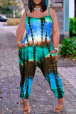 パープルファッションカジュアルプリント刺繡バックレススパゲッティストラップレギュラージャンプスーツ