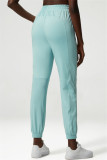 Lichtblauwe casual sportkleding Effen patchwork Normale broek met hoge taille