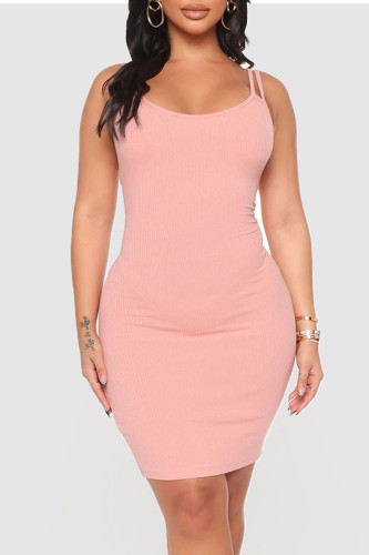 Pink Sexy Solid Patchwork Spaghetti Strap One Step Skirt Dresses
