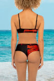 Rot Mode Sexy Print Backless Swimwears (Ohne Polsterung)
