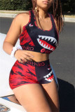 Red Fashion Casual Sportswear Print Patchwork U Neck Sleeveless Two Pieces