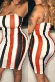 Multi-color Fashion Sexy Striped Print Backless Spaghetti Strap Sleeveless Dress