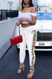 Jeans de mezclilla ajustados de cintura alta con vendaje sólido casual de moda blanco