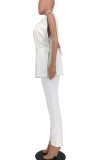White Casual Solid Patchwork Turn-back Collar Sleeveless Two Pieces