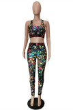 Black Sexy Casual Sportswear Print Patchwork O Neck Sleeveless Two Pieces
