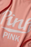 Vestidos saia única com decote em bico e estampa casual rosa com tassel patchwork