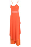 Tangerine Casual Solid Split Joint Asymmetrical Spaghetti Strap Sleeveless Two Pieces