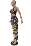 Purple Sexy Casual Sportswear Print Patchwork O Neck Sleeveless Two Pieces