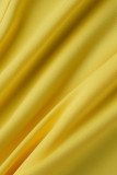 Amarelo casual sólido patchwork assimétrico alça espaguete sem mangas duas peças