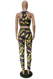Purple Sexy Casual Sportswear Print Patchwork O Neck Sleeveless Two Pieces