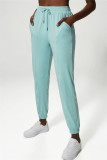 Pantalon taille haute regular patchwork uni sportswear décontracté bleu clair