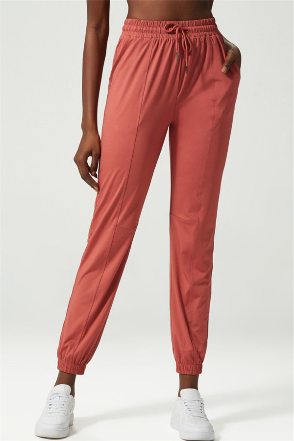 Pantaloni a vita alta regolari con patchwork solido rosso casual sportivo