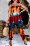Red Fashion Casual Print Embroidery Backless Spaghetti Strap Regular Jumpsuits
