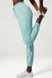 Ljusblå Casual Sportswear Solid Patchwork Vanliga byxor med hög midja