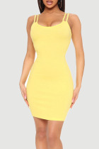 Желтые сексуальные однотонные лоскутные платья-юбки на тонких бретельках