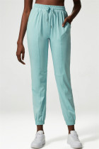 Pantaloni a vita alta regolari con patchwork solido di abbigliamento sportivo casual color ciano