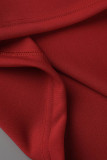 Röda Casual Solid Patchwork Volanger V-ringad klänningar
