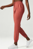 Pantaloni a vita alta regolari con patchwork solido rosso casual sportivo