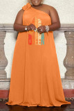 Оранжевые повседневные платья с повязкой и принтом в стиле пэчворк с косым воротником, прямые платья больших размеров