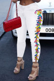 Jeans de mezclilla ajustados de cintura alta con vendaje sólido casual de moda blanco