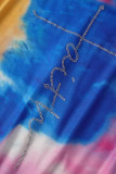 Azul Casual Estampa Tie Dye Patchwork Spaghetti Strap Macacões Regulares