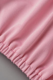 Розовый сексуальный принт в стиле пэчворк с V-образным вырезом и короткими рукавами из двух частей