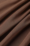 Roupa de banho marrom sexy com patchwork de retalhos e dobra de cordão