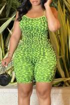 Флуоресцентно-зеленый сексуальный комбинезон с леопардовым принтом в стиле пэчворк на тонких бретельках, обычный комбинезон