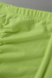 Due pezzi manica corta o collo piega casual solido patchwork verde giallo