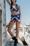 Navy Fashion Casual Sportswear Print Patchwork U-Ausschnitt ärmellose Zweiteiler
