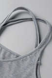 Grey Casual Solid Patchwork Spaghetti Strap Sleeveless Two Pieces