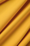 Vestidos assimétricos de patchwork liso amarelo casual com decote em O e tamanhos grandes