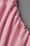 Розовый сексуальный принт в стиле пэчворк с V-образным вырезом и короткими рукавами из двух частей
