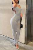 White Sexy Solid Patchwork Backless U Neck Skinny Jumpsuits