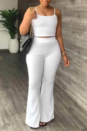 White Casual Solid Patchwork Spaghetti Strap Sleeveless Two Pieces