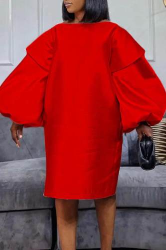Red Casual Elegant Solid Patchwork O Neck A Line Dresses