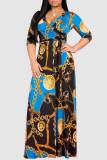 Borgoña casual elegante estampado vendaje patchwork cuello en V vestidos rectos