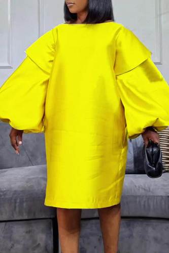Yellow Casual Elegant Solid Patchwork O Neck A Line Dresses