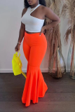 Orange Fashion Solid Flounce Boot Cut High Waist Speaker Solid Color Bottoms