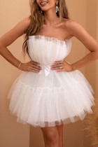 Белое сексуальное однотонное лоскутное асимметричное вечернее платье без бретелек Платья