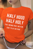 Grijze, modieuze, casual T-shirts met letterprint en O-hals