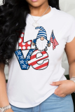 Camisetas con cuello en O de patchwork estampado de labios con estampado de calle de moda rojo y blanco
