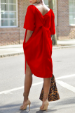 Red Casual Solid Patchwork Square Collar Straight Dresses