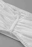 Piega patchwork bianca sexy con fasciatura solida con fiocco senza spalline senza maniche in due pezzi