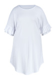 Белые повседневные однотонные лоскутные асимметричные прямые платья больших размеров с круглым вырезом и круглым вырезом