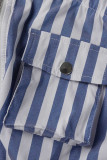 Blauwe Casual Gestreepte Print Patchwork Rits Strapless Regular Jumpsuits
