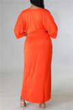 Vestido irregular con cuello en V de patchwork sólido casual de moda naranja