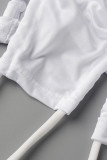 Weiße, sexy, einfarbige Bandage mit ausgehöhltem Patchwork-Neckholder-Ein-Schritt-Rock-Kleid